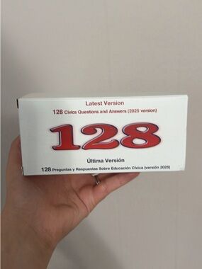 128 Civics Questions Flashcards - White Box with Red Print